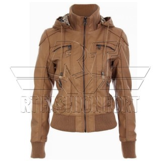 Women Hooded Fashion Leather Jacket